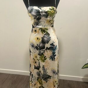 Petal & Pup Strapless Floral Dress in Cream and Gray